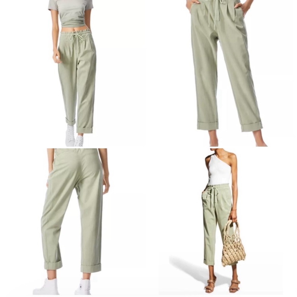 ALICE + OLIVIA Liliana Cuff Paperbag Pants Sage Green Lightweight Twill Large